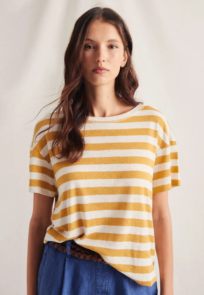 [1S6107STRIPE2636/XSCUR] CAMISETA MANGA CORTA RAYAS (XS/36, MOSTAZA)