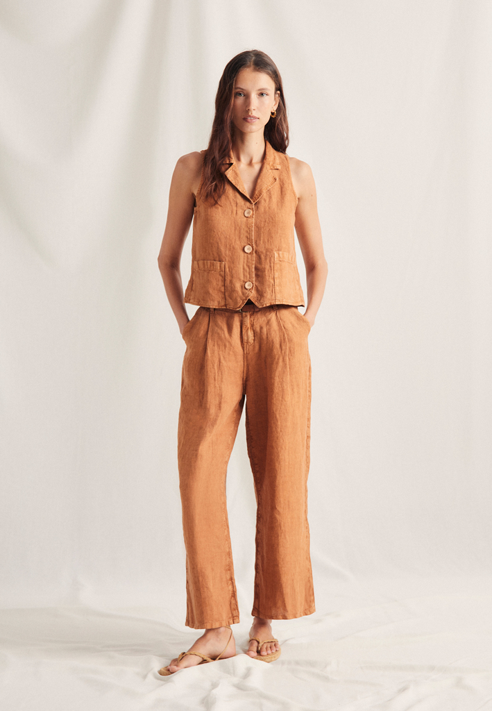 [1P6636MAHON2636/XSVD] PANTALON LINO (XS/36, VERDOSO)