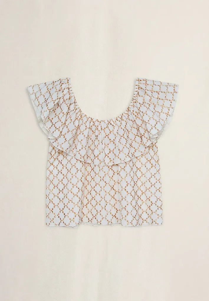 [1T6674IVY2636/XSCU] TOP VOLANTE BORDADO ETNICO (XS/36)