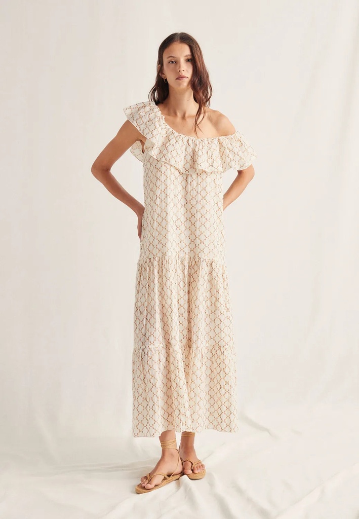 [1V6673IVY2636/XSCU] VESTIDO VOLANTE BORDADO ETNICO (XS/36)